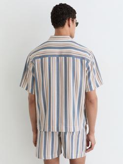 Reiss Celeste Striped Regular Fit Short Sleeve Shirt, Blue/Ecru - view 2, Blue/Ecru