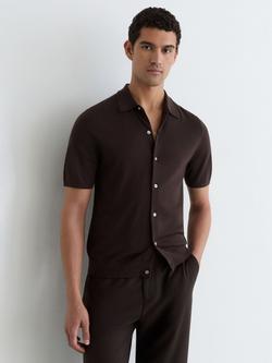 Reiss Drayton Pure Wool Short Sleeve Shirt, Bitter Brown
