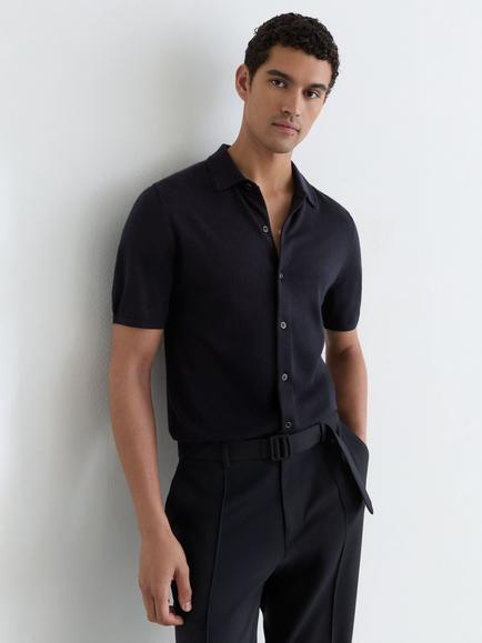 Reiss Drayton Pure Wool Short Sleeve Shirt, Navy