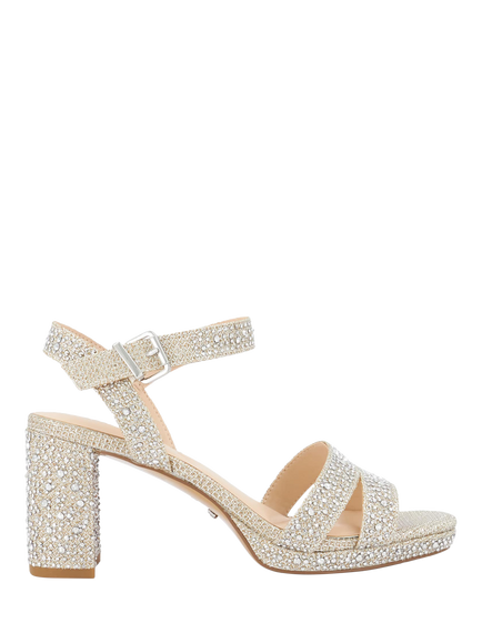 Dune London Manifesting Embellished Heeled Sandals, Gold, Gold