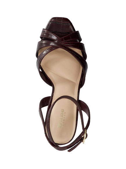 Dune London Mayva Leather Stiletto Heel Platform Strappy Sandals, Burgundy - view 2, Burgundy