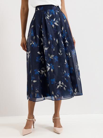 Phase Eight Marella Floral Pleated Skirt, Blue, Blue
