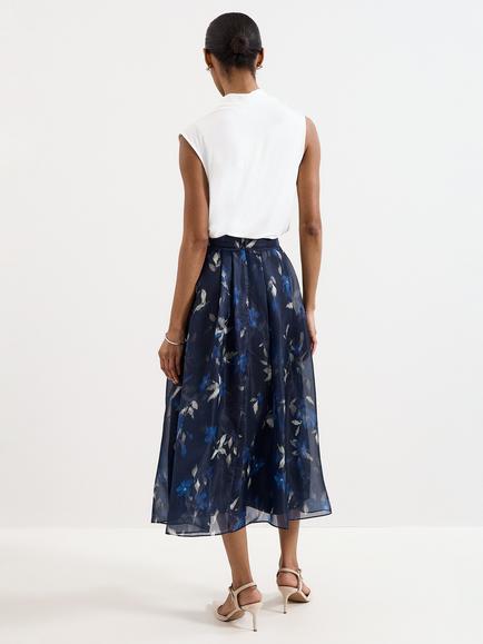 Phase Eight Marella Floral Pleated Skirt, Blue - view 2, Blue