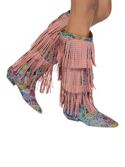 Kurt Geiger London Western Fringe Pull On Boots, Blue - view 2, Blue