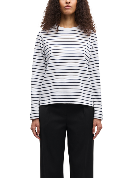 Samsøe Samsøe Camino Long Sleeve Striped Cotton T-Shirt, White/Navy, White/Navy
