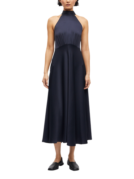 Samsøe Samsøe Rheo Halterneck Satin Midi Dress, Navy, Navy
