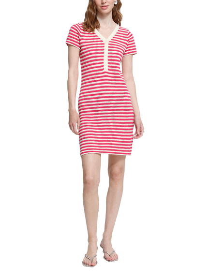 ICHI Ihlorianna Button-Up Knitted Dress, Azalea/Birch, Azalea/Birch
