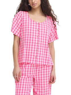 ICHI Ihfelica Checked Short Sleeve Shirt, Very Berry/Pink Chec, Very Berry/Pink Chec