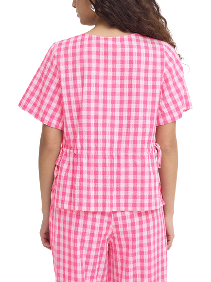 ICHI Ihfelica Checked Short Sleeve Shirt, Very Berry/Pink Chec - view 2, Very Berry/Pink Chec