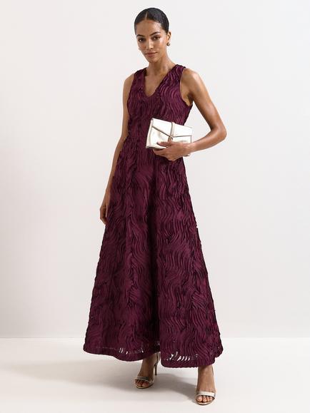 Phase Eight Collection 8 Amanda Textured Maxi Dress, Burgundy, Burgundy
