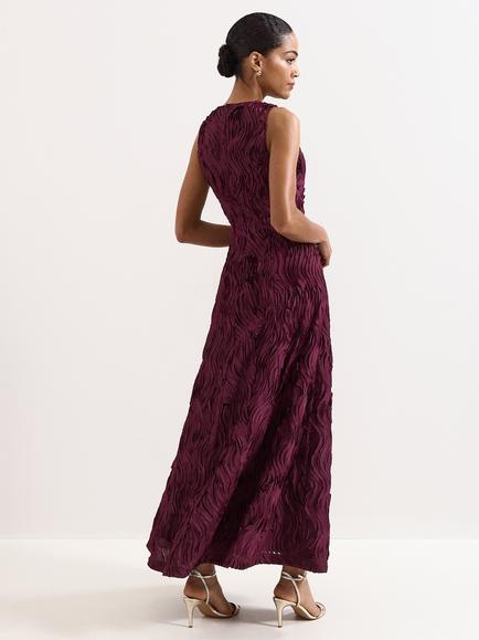 Phase Eight Collection 8 Amanda Textured Maxi Dress, Burgundy - view 2, Burgundy
