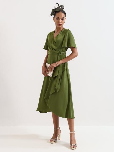 Phase Eight Julissa Satin Wrap Dress, Green, Green
