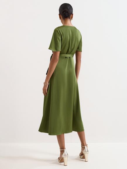 Phase Eight Julissa Satin Wrap Dress, Green - view 2, Green