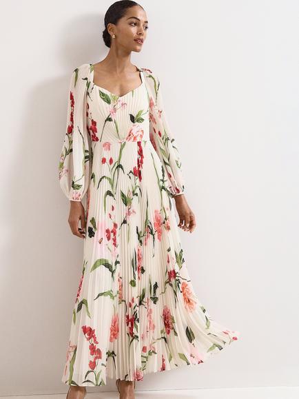 Phase Eight Petite Reanna Floral Pleated Dress, Ivory, Ivory