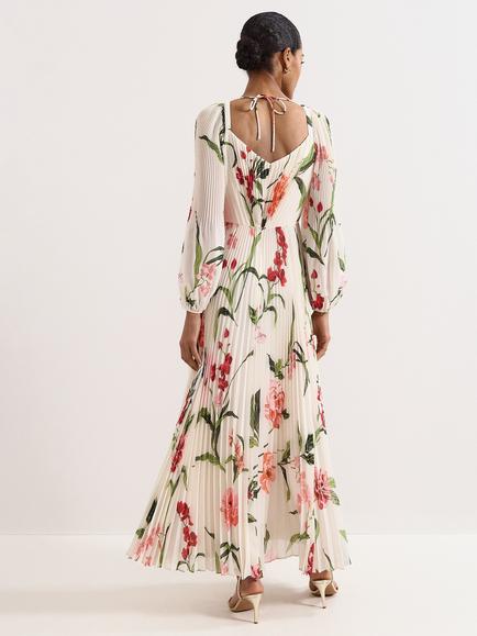 Phase Eight Petite Reanna Floral Pleated Dress, Ivory - view 2, Ivory