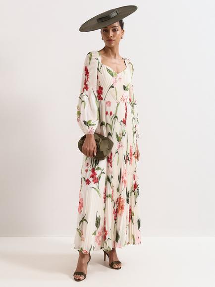 Phase Eight Reanna Floral Pleated Dress, Ivory, Ivory