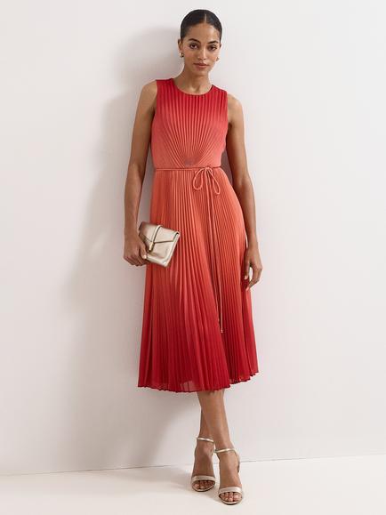 Phase Eight Simara Ombre Pleated Dress, Red, Red