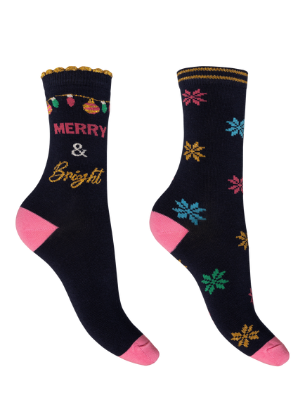 Charnos Merry & Bright Socks, Pack of 2, Navy/Multi, Navy/Multi