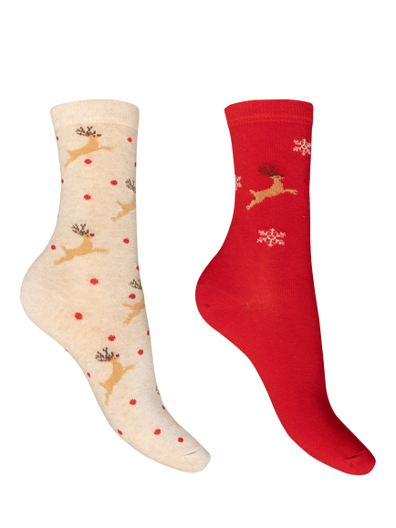 Charnos Reindeer Socks, Pack of 2, Red/Cream, Red/Cream