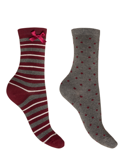 Charnos Sparkle Stripe & Spot Socks, Pack of 2, Charcoal/Red, Charcoal/Red