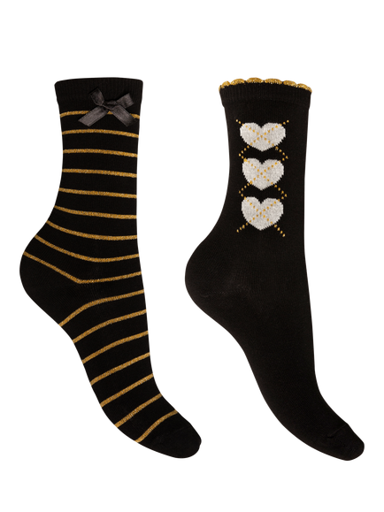 Charnos Sparkle Stripe & Heart Socks, Pack of 2, Black/Multi, Black/Multi