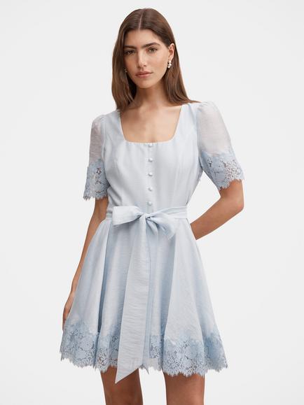 Forever New Alana Lace Trim Mini Dress, Soft Blue, Soft Blue