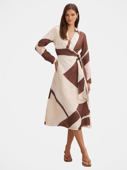 Forever New Angelina Linen Blend Tie Waist Midi Dress, Driftwood, Driftwood