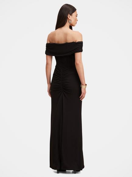 Forever New Ania Ruched Bardot Neck Maxi Dress, Black - view 2, Black