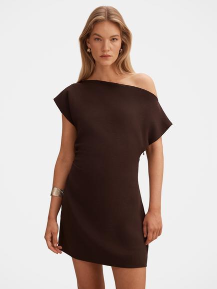 Forever New Danielle Asymmetrical Mini Dress, Chocolate, Chocolate