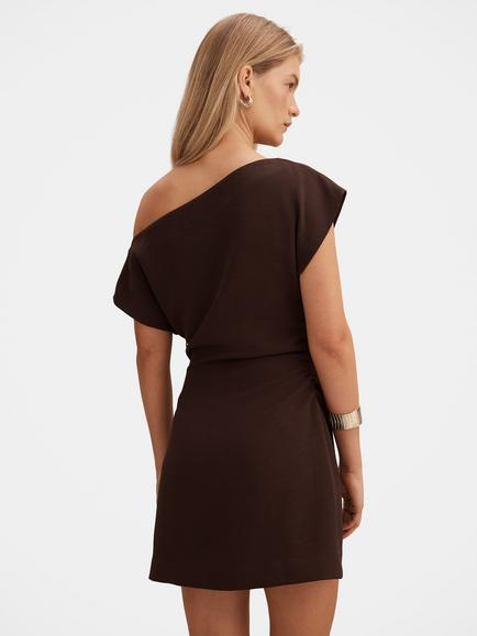 Forever New Danielle Asymmetrical Mini Dress, Chocolate - view 2, Chocolate