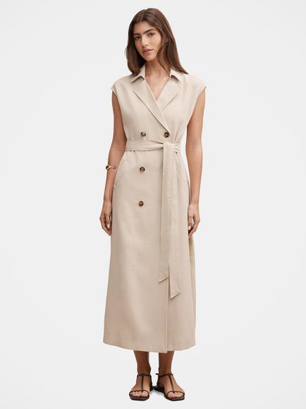 Forever New Elsa Sleeveless Trench Midi Dress, Neutral Stone, Neutral Stone