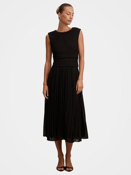 Forever New Emilia 2 in 1 Pleated Sleeveless Midi Dress, Black