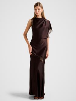 Forever New Kody Satin Lace Asymmetric Dress, Dark Chocolate, Dark Chocolate