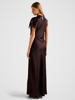 Forever New Kody Satin Lace Asymmetric Dress, Dark Chocolate - view 2, Dark Chocolate