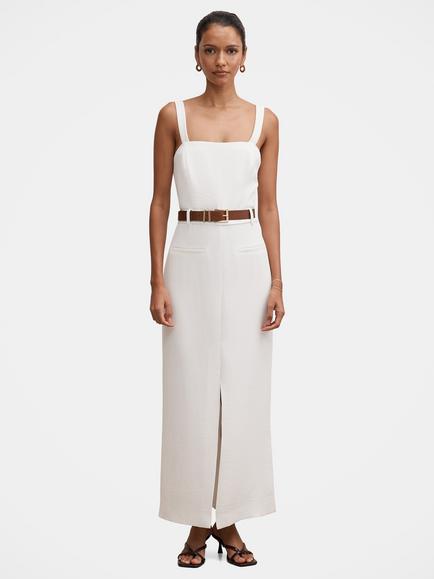 Forever New Sara Petite Tailored Column Midi Dress, Porcelain, Porcelain