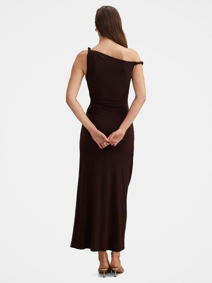 Forever New Vicky Asymmetric Jersey Dress, Dark Chocolate - view 2, Dark Chocolate