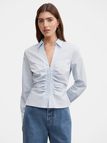 Forever New Ainsley Gathered Shirt, Blue, Blue