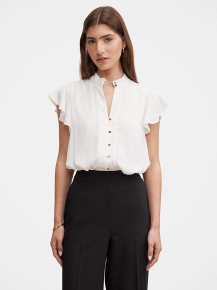 Forever New Jennie Trim Detail Blouse, Porcelain, Porcelain