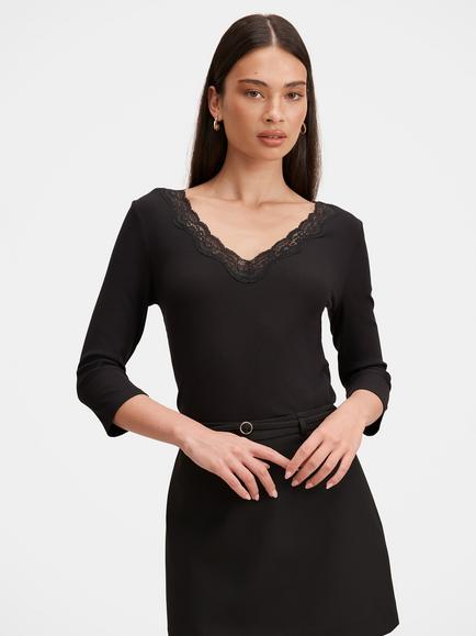 Forever New Selena Lace Trim Top, Black, Black