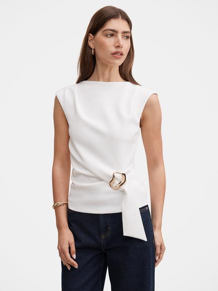 Forever New Serena Hardware Detail Top, Porcelain