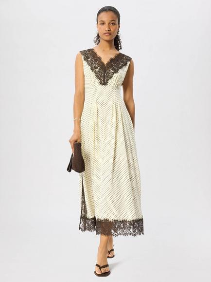 Whistles Lace V-Neck Spot Midi Dress, Yellow/Multi, Yellow/Multi