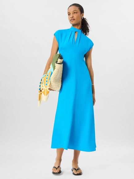 Whistles Twist Neck Crepe Midi Dress, Blue - view 2, Blue