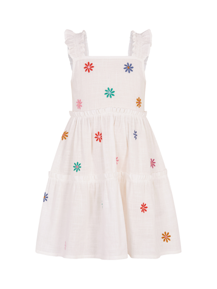 Angels by Accessorize Kids' Sleeveless Floral Embroidered Dress, White, White