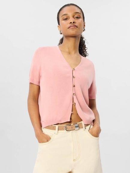 Whistles Short Sleeve Button Cardigan, Pink, Pink