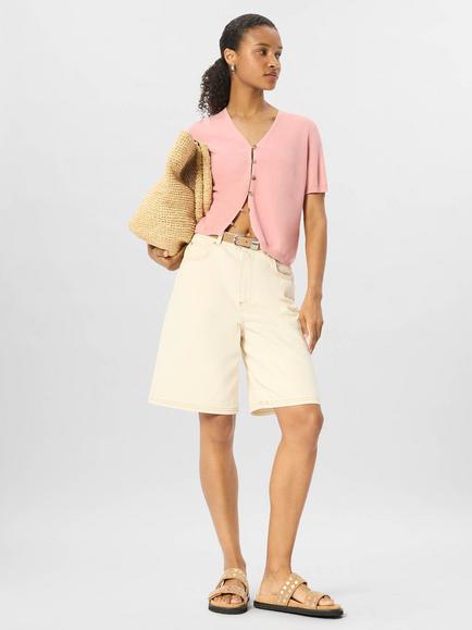 Whistles Short Sleeve Button Cardigan, Pink - view 2, Pink