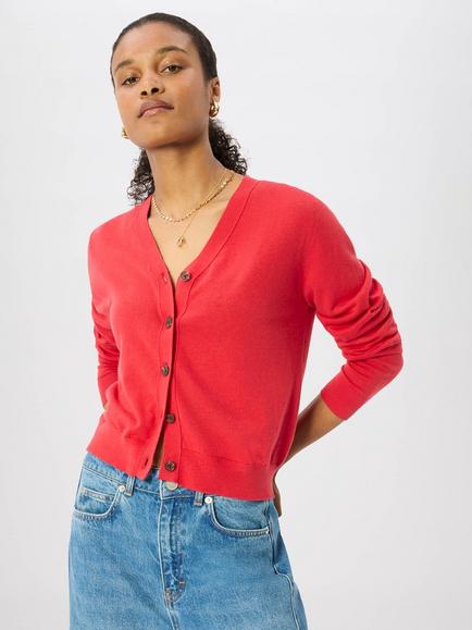 Whistles V-Neck Linen Cardigan, Red, Red