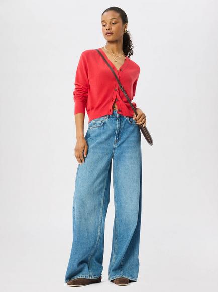 Whistles V-Neck Linen Cardigan, Red - view 2, Red