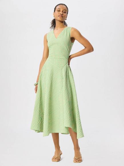 Whistles Check V-Neck Asymmetric Midi Dress, Green/Multi, Green/Multi