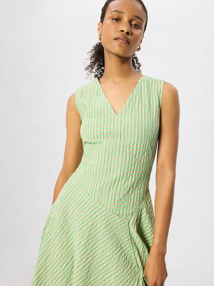 Whistles Check V-Neck Asymmetric Midi Dress, Green/Multi - view 2, Green/Multi