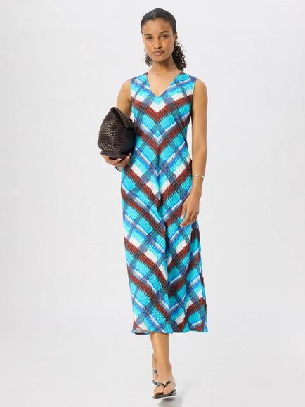 Whistles Checked V Neck Textured Dress, Blue/Multi, Blue/Multi
